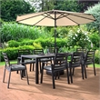 LeisureMod Chelsea 9-Piece Outdoor Dining Set in Black Aluminum Charcoal Black
