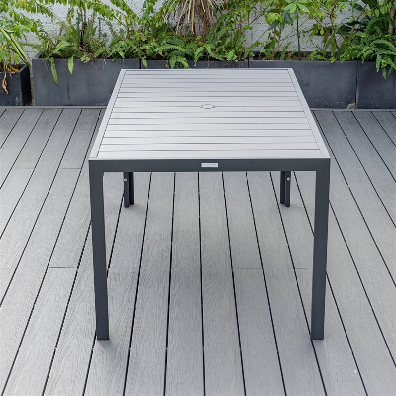 LeisureMod Chelsea 9-Piece Outdoor Dining Set in Black Aluminum Charcoal Black