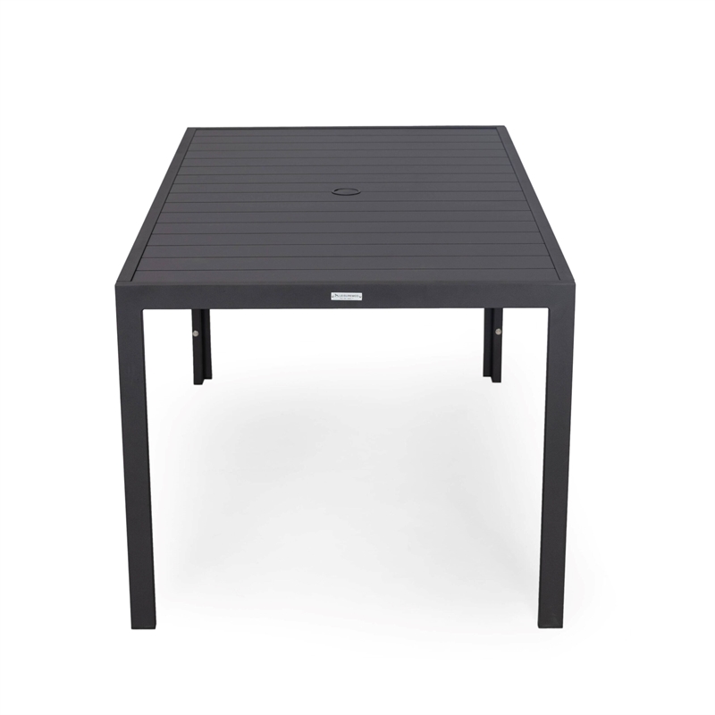 LeisureMod Chelsea 9-Piece Outdoor Dining Set in Black Aluminum Charcoal Black