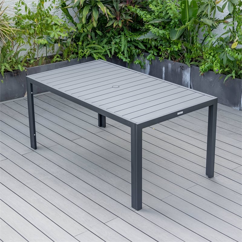 LeisureMod Chelsea 9-Piece Outdoor Dining Set in Black Aluminum Charcoal Black