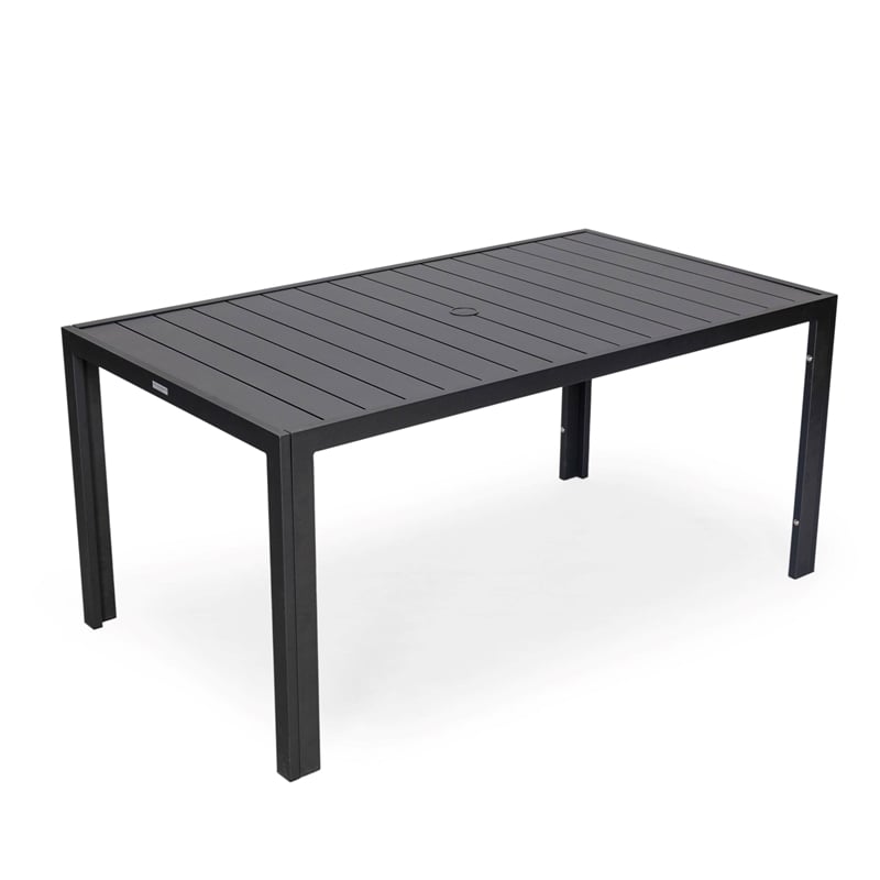 LeisureMod Chelsea 9-Piece Outdoor Dining Set in Black Aluminum Charcoal Black