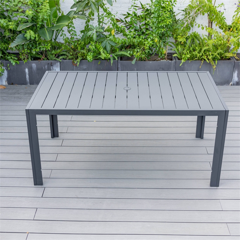 LeisureMod Chelsea 9-Piece Outdoor Dining Set in Black Aluminum Charcoal Black