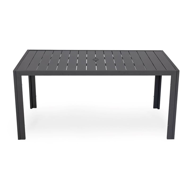 LeisureMod Chelsea 9-Piece Outdoor Dining Set in Black Aluminum Charcoal Black