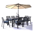 LeisureMod Chelsea 9-Piece Outdoor Dining Set in Black Aluminum Charcoal Blue