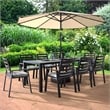 LeisureMod Chelsea 9-Piece Outdoor Dining Set in Black Aluminum Light Gray