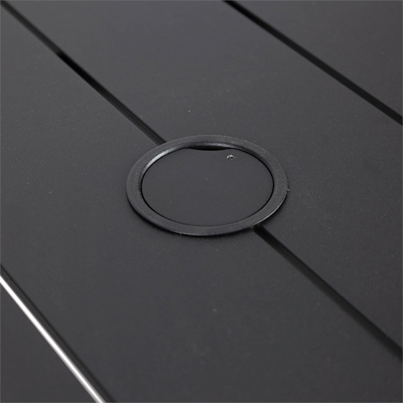 LeisureMod Chelsea 9-Piece Outdoor Dining Set in Black Aluminum Orange