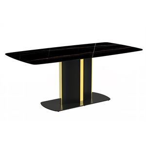 LeisureMod Sylva Dining Table with 55&quot Stone Top in Gold Steel Black Gold