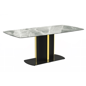 LeisureMod Sylva Dining Table with 55&quot Stone Top in Gold Steel Light Gray