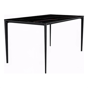 LeisureMod Avo 55&quot Rectangular Dining Table with Black Aluminum Legs Black/Gold