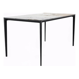 LeisureMod Avo 55&quot Rectangular Dining Table with Black Aluminum Legs White Gray