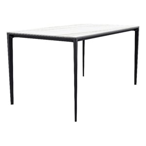 LeisureMod Avo 71&quot Rectangular Dining Table with Black Aluminum Legs White/Gold