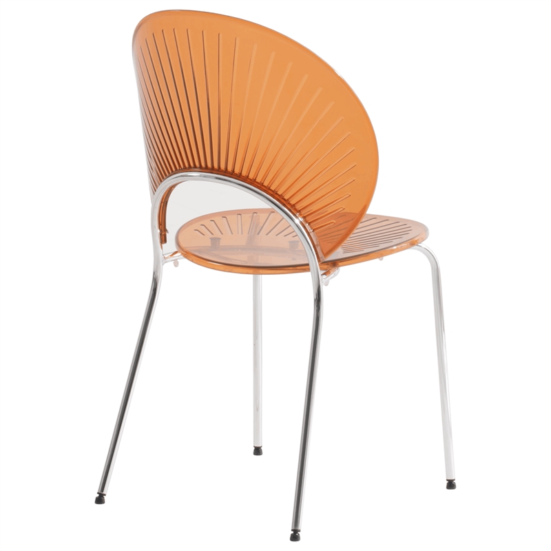 LeisureMod Opulent Plastic Dining  Chair in Chrome Metal Base Amber