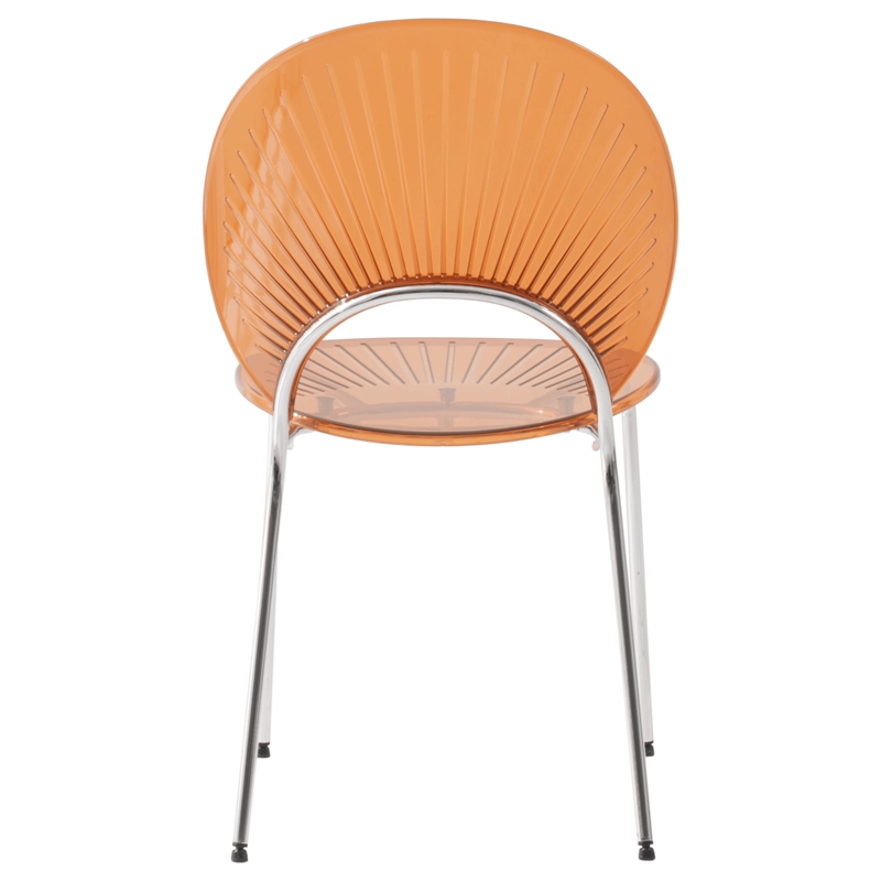 LeisureMod Opulent Plastic Dining  Chair in Chrome Metal Base Amber