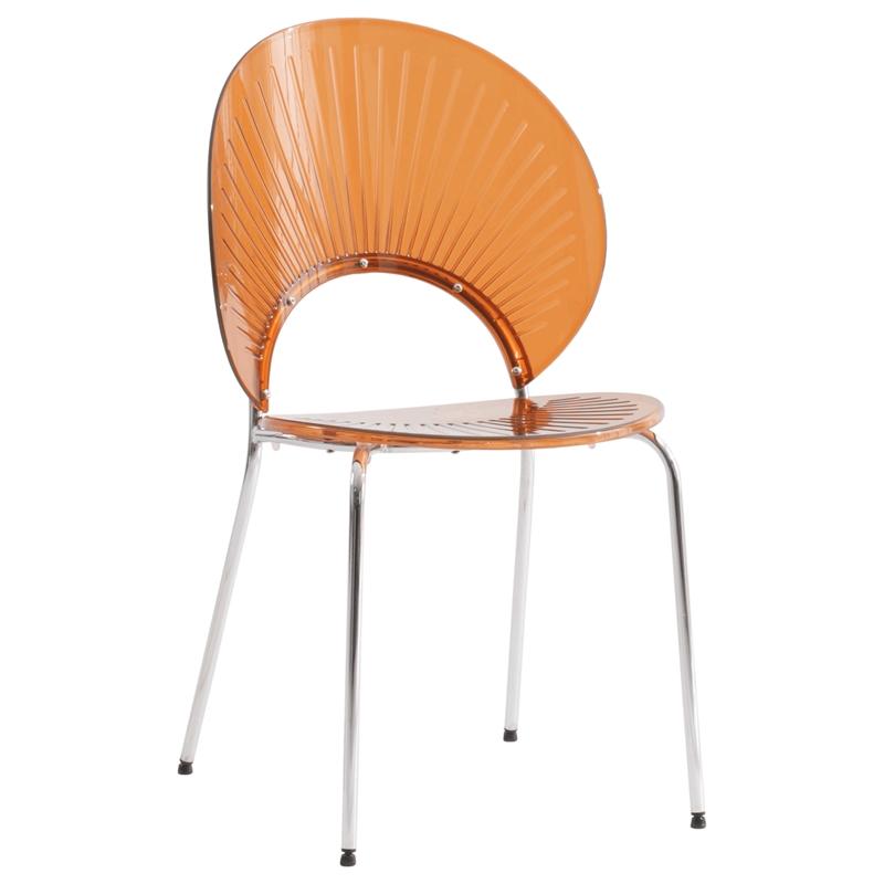 LeisureMod Opulent Plastic Dining  Chair in Chrome Metal Base Amber