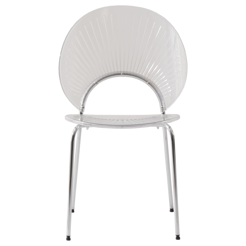 LeisureMod Opulent Plastic Dining  Chair in Chrome Metal Base Clear