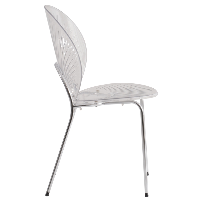 LeisureMod Opulent Plastic Dining  Chair in Chrome Metal Base Clear