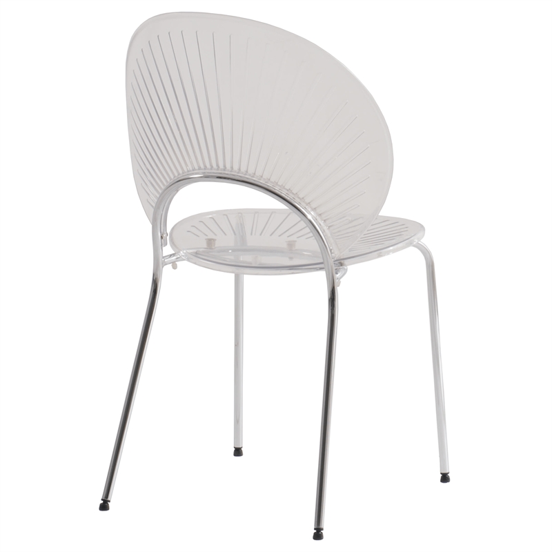 LeisureMod Opulent Plastic Dining  Chair in Chrome Metal Base Clear