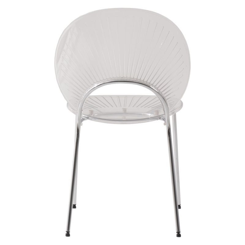 LeisureMod Opulent Plastic Dining  Chair in Chrome Metal Base Clear