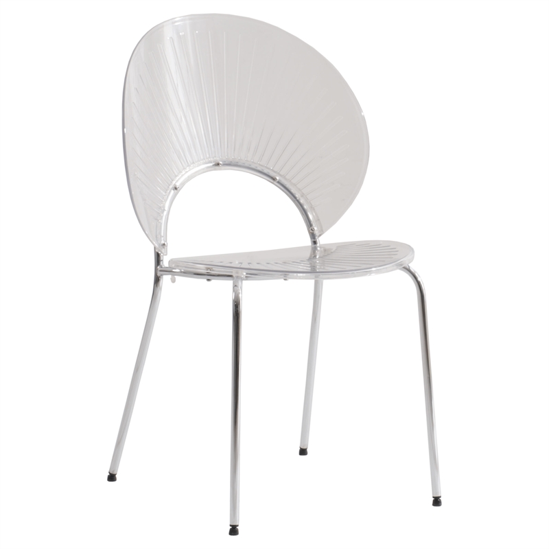 LeisureMod Opulent Plastic Dining  Chair in Chrome Metal Base Clear