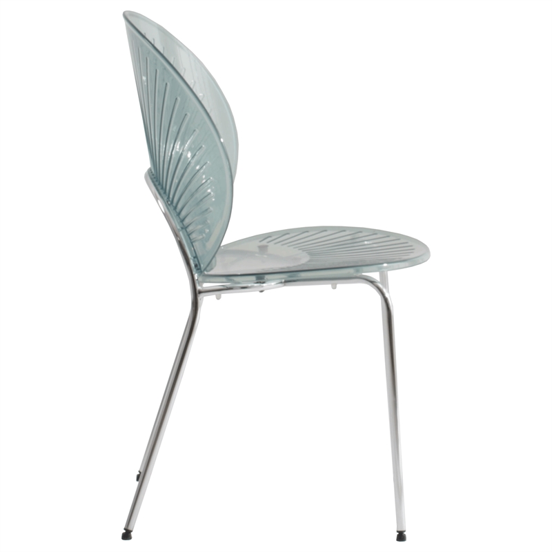 LeisureMod Opulent Plastic Dining  Chair in Chrome Metal Base Smoke