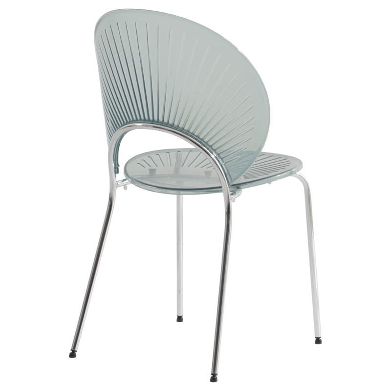 LeisureMod Opulent Plastic Dining  Chair in Chrome Metal Base Smoke