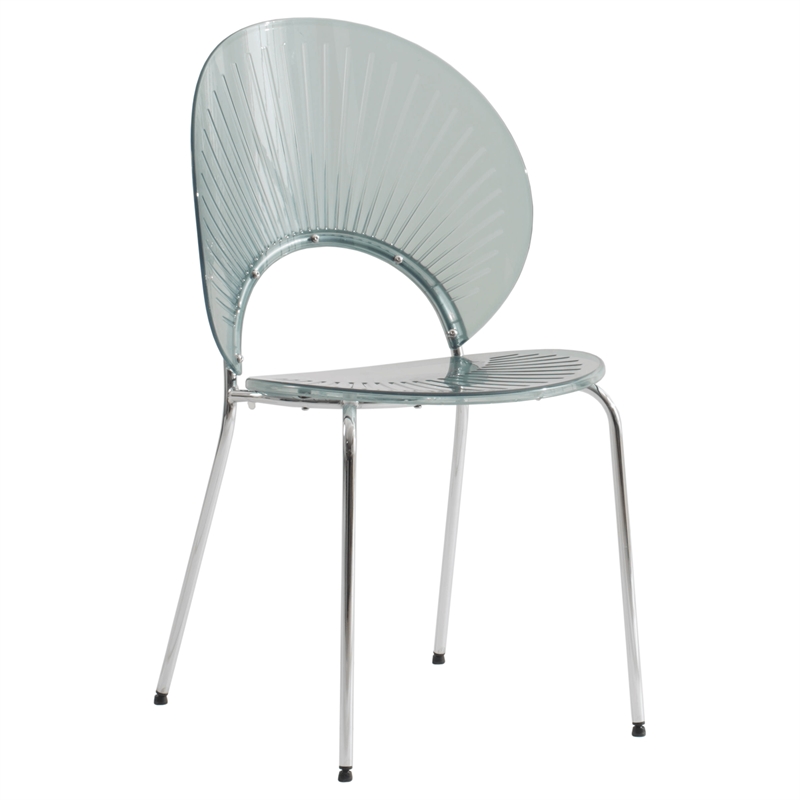 LeisureMod Opulent Plastic Dining  Chair in Chrome Metal Base Smoke