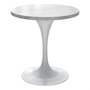 LeisureMod Verve Dining Table with a 27&quot Round Stone Tabletop in White