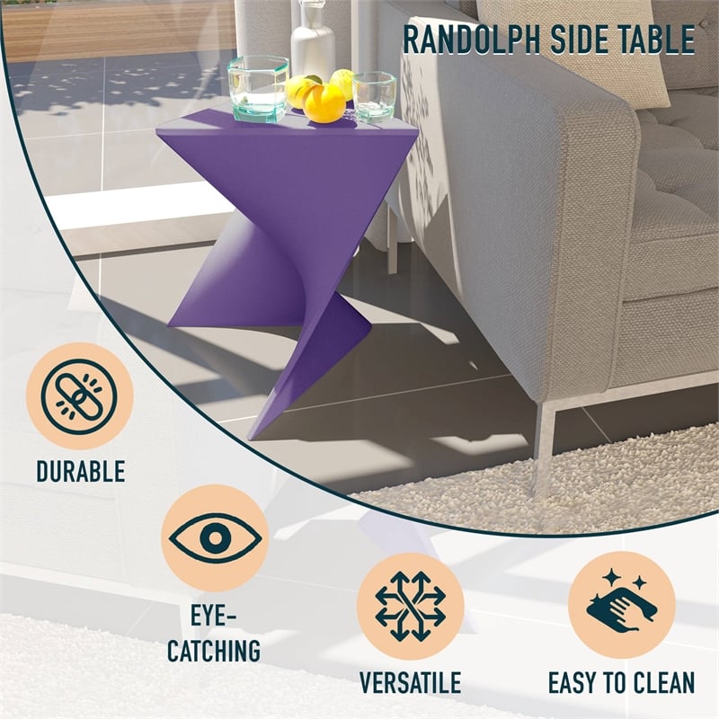 LeisureMod Randolph Modern Triangle End Table in Purple Set of 2