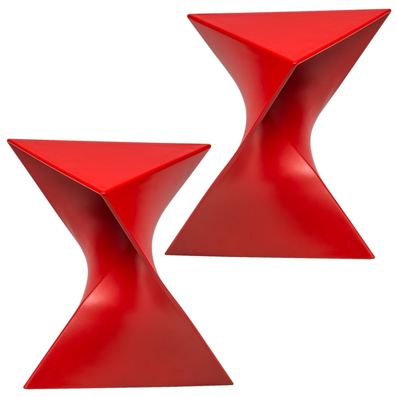 LeisureMod Randolph Modern Triangle End Table in Red Set of 2