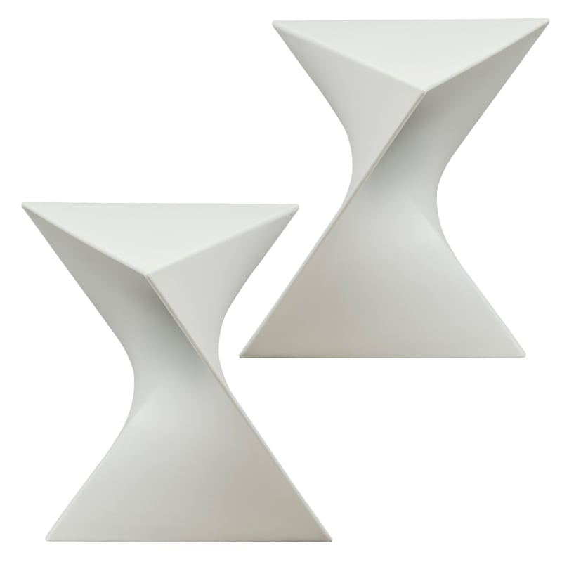 LeisureMod Randolph Modern Triangle End Table in White Set of 2