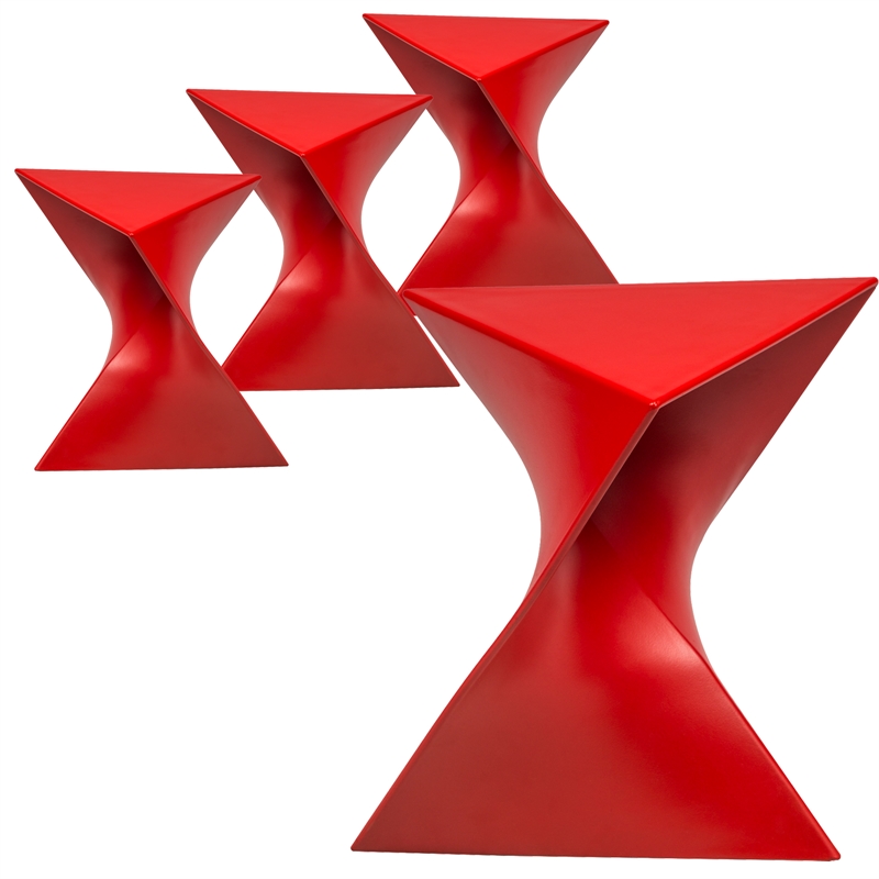 LeisureMod Randolph Modern Triangle End Table in Red Set of 4
