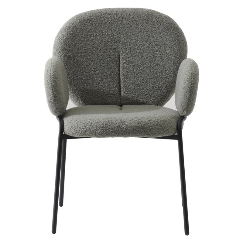 LeisureMod Celestial Fabric Dining Chairs in Black Iron Legs Green