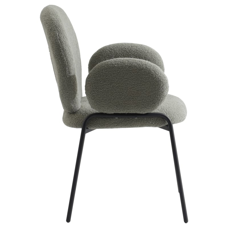 LeisureMod Celestial Fabric Dining Chairs in Black Iron Legs Green