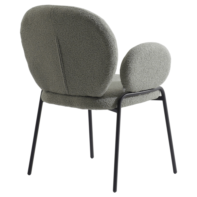 LeisureMod Celestial Fabric Dining Chairs in Black Iron Legs Green