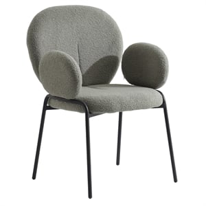 LeisureMod Celestial Fabric Dining Chairs in Black Iron Legs Green