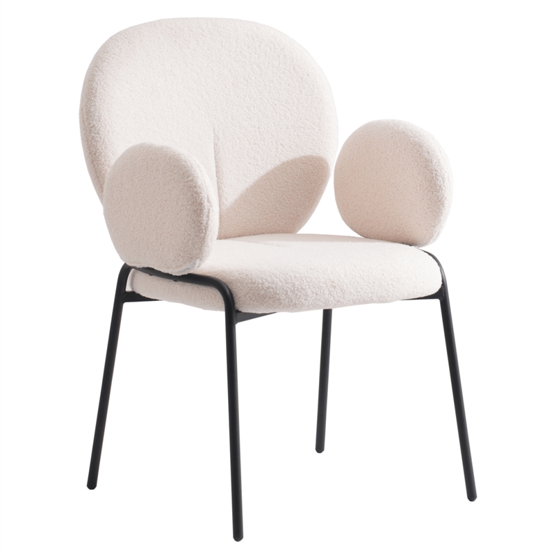 LeisureMod Celestial Fabric Dining Chairs in Black Iron Legs White