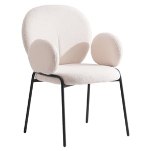 LeisureMod Celestial Fabric Dining Chairs in Black Iron Legs White