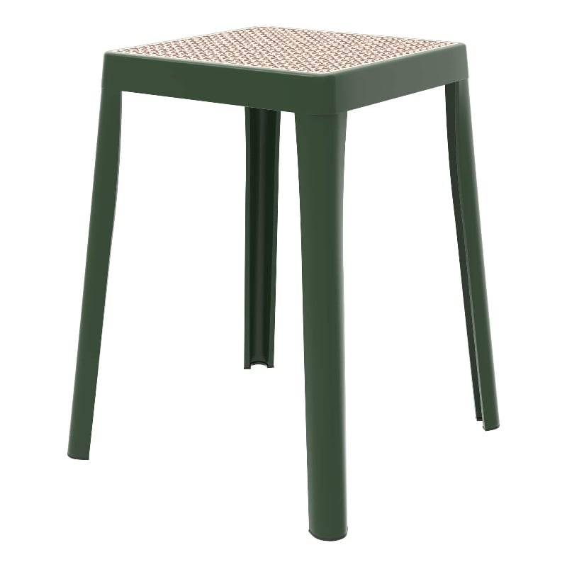 LeisureMod Tresse Stackable Square Plastic Dining Stool with Wicker Top Green