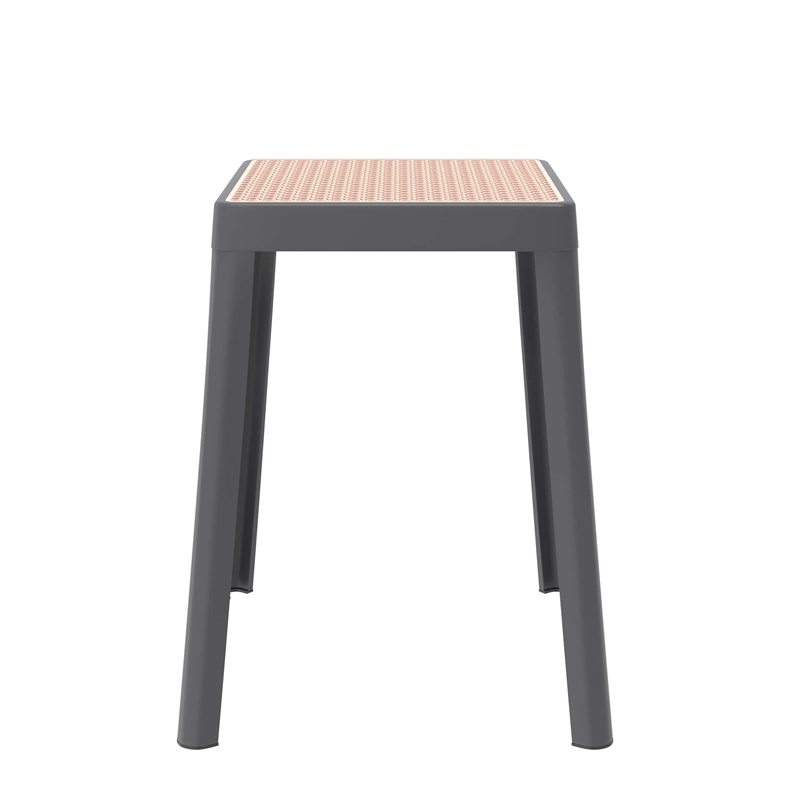 LeisureMod Tresse Stackable Square Plastic Dining Stool with Wicker Top Gray