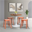 LeisureMod Tresse Stackable Square Plastic Dining Stool with Wicker Top Orange