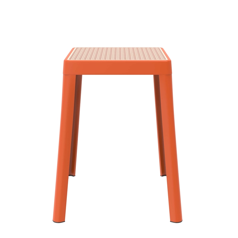 LeisureMod Tresse Stackable Square Plastic Dining Stool with Wicker Top Orange