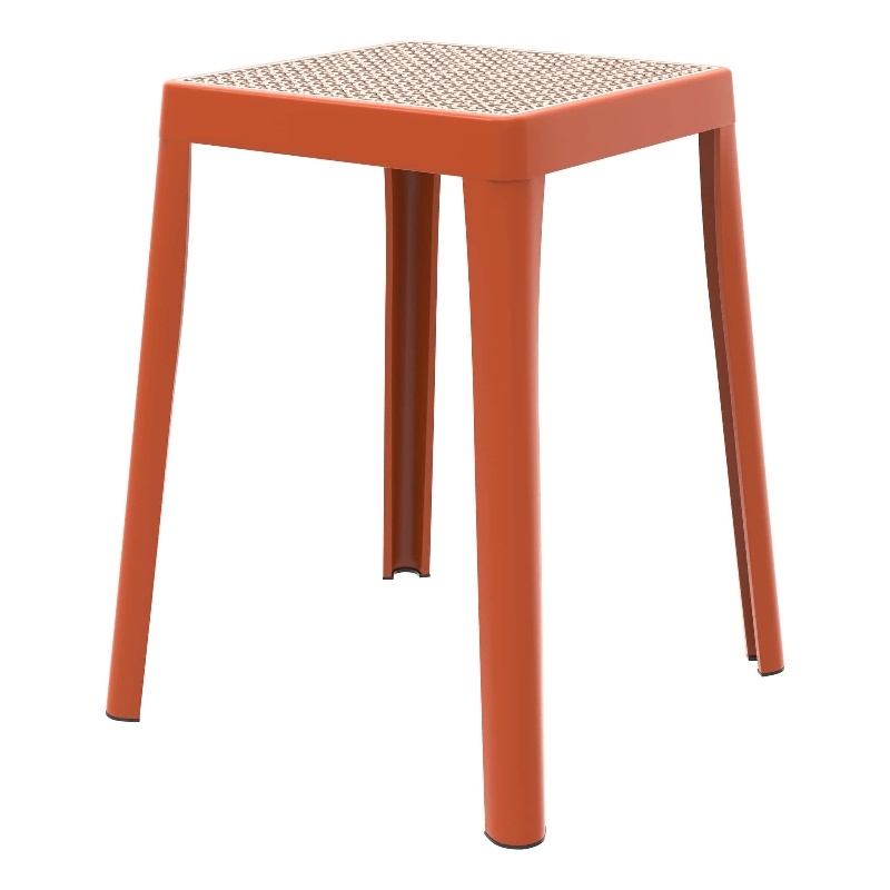 LeisureMod Tresse Stackable Square Plastic Dining Stool with Wicker Top Orange