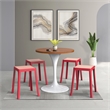 LeisureMod Tresse Stackable Square Plastic Dining Stool with Wicker Top Red