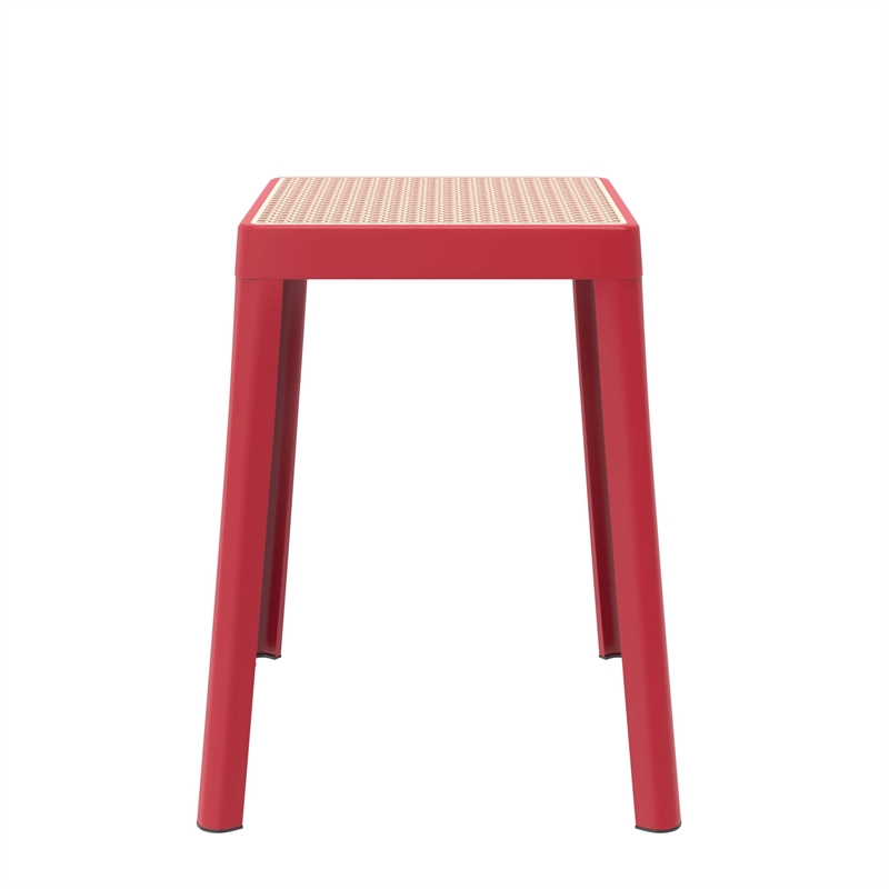 LeisureMod Tresse Stackable Square Plastic Dining Stool with Wicker Top Red
