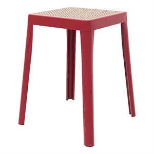 LeisureMod Tresse Stackable Square Plastic Dining Stool with Wicker Top Red