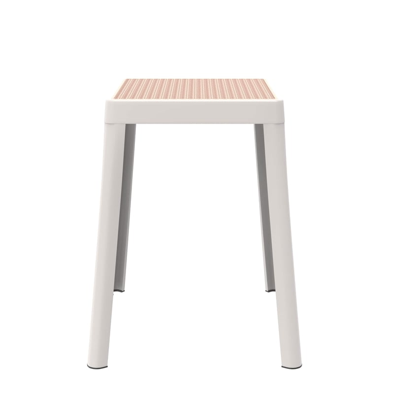 LeisureMod Tresse Stackable Square Plastic Dining Stool with Wicker Top White