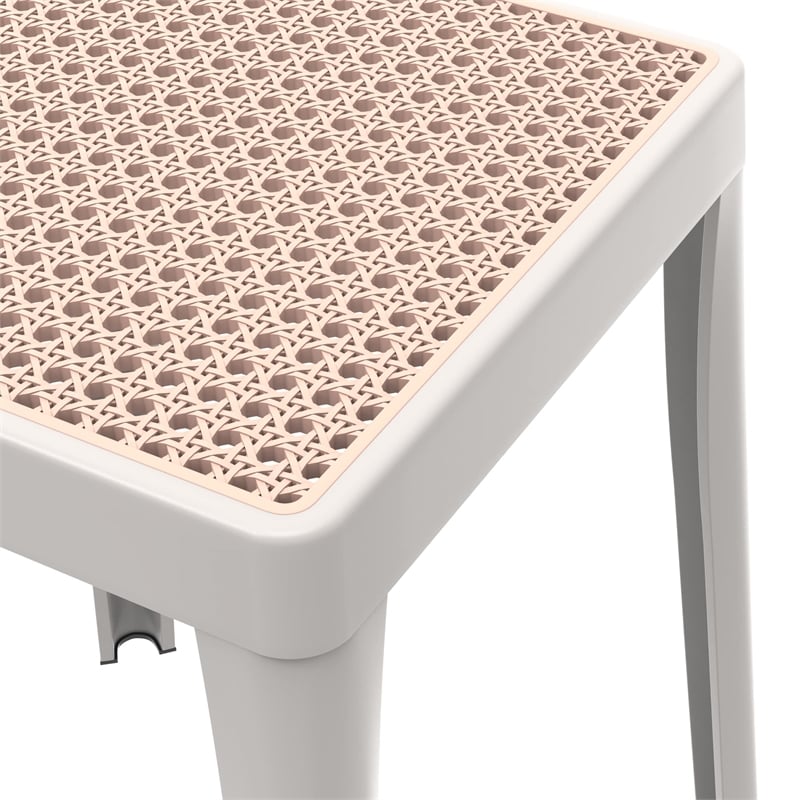 LeisureMod Tresse Stackable Square Plastic Dining Stool with Wicker Top White