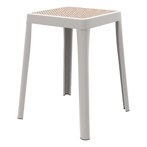 LeisureMod Tresse Stackable Square Plastic Dining Stool with Wicker Top White