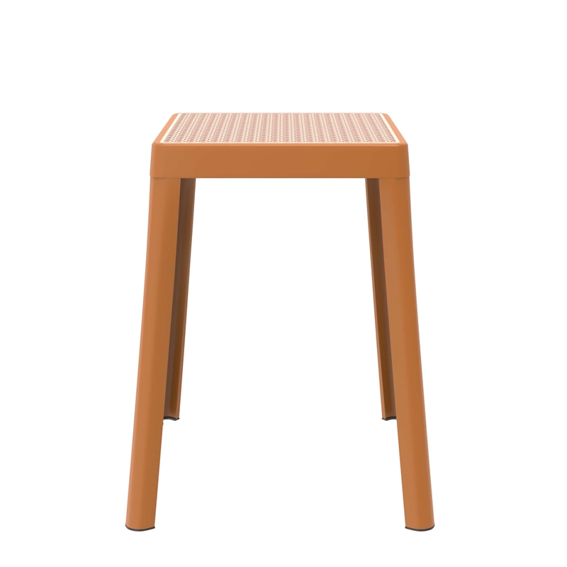 LeisureMod Tresse Stackable Square Plastic Dining Stool with Wicker Top Yellow