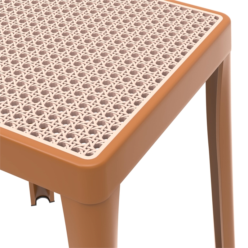 LeisureMod Tresse Stackable Square Plastic Dining Stool with Wicker Top Yellow
